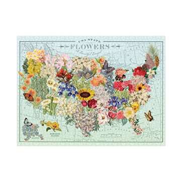 Galison 1000-Piece USA State Flowers Puzzle - Fun & Colorful