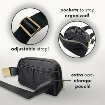 Boutique Fleece Belt Bag | Sherpa Crossbody Bag Fanny Pack for Women Fashionable | Everywhere Waist Pack | Small Fashion Travel Chest Bag (Extended Strap Length, Black Fleece)