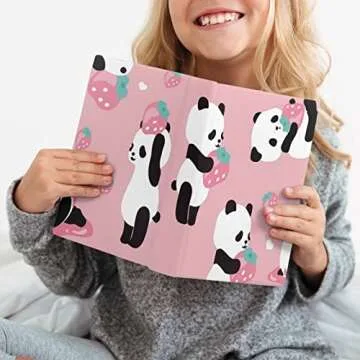 FOR U DESIGNS Stretchable Book Cover Jumbo Fabric Book Covers Cute Panda Strawberry Book Protector Washable Reusable Protective Textbook Cover for Hardcover Textbooks up to 9 x 11 Inch