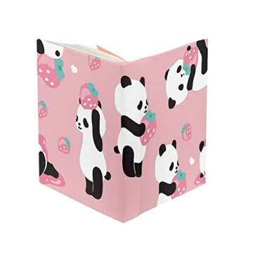 FOR U DESIGNS Stretchable Book Cover Jumbo Fabric Book Covers Cute Panda Strawberry Book Protector Washable Reusable Protective Textbook Cover for Hardcover Textbooks up to 9 x 11 Inch