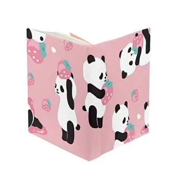 FOR U DESIGNS Stretchable Book Cover Jumbo Fabric Book Covers Cute Panda Strawberry Book Protector Washable Reusable Protective Textbook Cover for Hardcover Textbooks up to 9 x 11 Inch