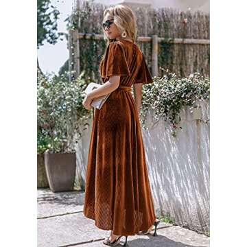 BerryGo Women's 2024 Fall Velvet Wrap Dresses Long Maxi Dress for Wedding Guest Vestidos Elegantes De Mujer para Fiesta Burnt Orange M