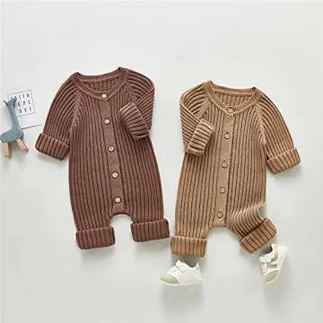 Mubineo Infant Baby Girl Boy Fall Winter Thick Knit One Piece Outfit Romper Jumpsuit Sweater Outwear (Khaki, 18-24 Months)