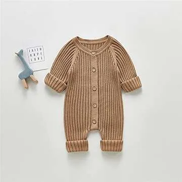 Mubineo Infant Baby Girl Boy Fall Winter Thick Knit One Piece Outfit Romper Jumpsuit Sweater Outwear (Khaki, 18-24 Months)