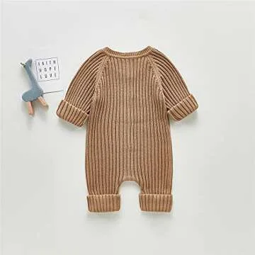 Mubineo Infant Baby Girl Boy Fall Winter Thick Knit One Piece Outfit Romper Jumpsuit Sweater Outwear (Khaki, 18-24 Months)