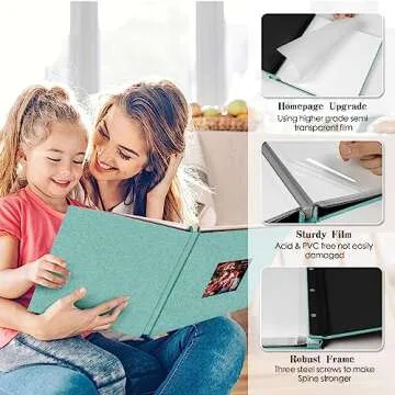 Spbapr Large Photo Album Self Adhesive 3x5 4x6 5x7 8x10 Pictures Magnetic Scrapbook 40 Blank Pages Linen Cover DIY Album with A Metal Pen Turquoise