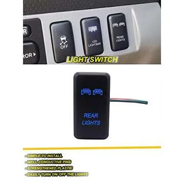 WeiSen Push Button with Rear Lights Symbol Blue Backlight ON-Off Switch with Connector Wire Kit Compatible with Toyota Tacoma Tundra 4Runner etc