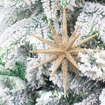 KI Store Gold Star Ornaments 6-Inch Set of 4 Large Hanging Christmas Tree Decoration Ornament