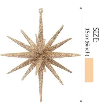 Gold Star Ornaments for Christmas Tree Set of 4