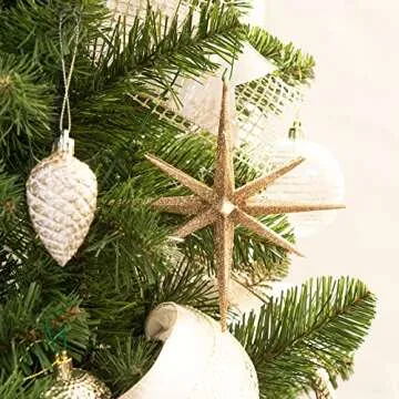 Gold Star Ornaments for Christmas Tree Set of 4