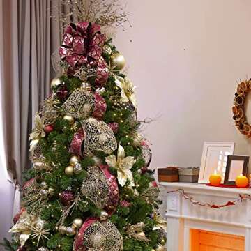 KI Store Gold Star Ornaments 6-Inch Set of 4 Large Hanging Christmas Tree Decoration Ornament