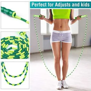 COOYOO Jump Rope Soft Beaded Skipping Rope (3 Pack), Premium Adjustable Free Segmented Tangle-Free Workout Fitness Cardio Skip Rope School Jumping Rope for Men Women Kids,9 Feet