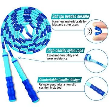 COOYOO Jump Rope Soft Beaded Skipping Rope (3 Pack), Premium Adjustable Free Segmented Tangle-Free Workout Fitness Cardio Skip Rope School Jumping Rope for Men Women Kids,9 Feet
