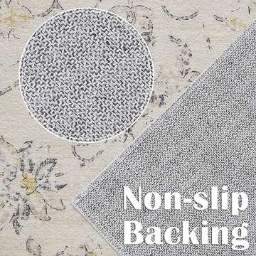 jinchan 6x9 Area Rugs Machine Washable Rug for Living Room - Stain Resistant Vintage Floral Medallion Ultra-Thin Low Pile Non-Slip Indoor Carpet for Bedroom Dining Room Kitchen (6x9ft,Grey)