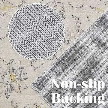 jinchan 6x9 Area Rugs Machine Washable Rug for Living Room - Stain Resistant Vintage Floral Medallion Ultra-Thin Low Pile Non-Slip Indoor Carpet for Bedroom Dining Room Kitchen (6x9ft,Grey)