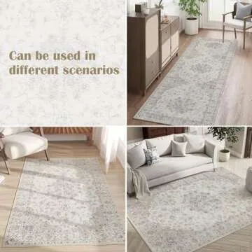 jinchan 6x9 Area Rugs Machine Washable Rug for Living Room - Stain Resistant Vintage Floral Medallion Ultra-Thin Low Pile Non-Slip Indoor Carpet for Bedroom Dining Room Kitchen (6x9ft,Grey)
