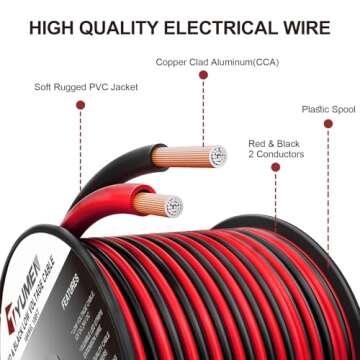 TYUMEN 12 Gauge Wire 50FT, 12 AWG Red Black Hookup Electrical Wire LED Strips Extension Cord 12V/24V...