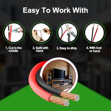 TYUMEN 12 Gauge Wire 50FT, 12 AWG Red Black Hookup Electrical Wire LED Strips Extension Cord 12V/24V DC Cable, 12AWG 2 Conductors Flexible Wire for in-Home, Autos, Schools use