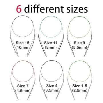 Circular Knitting Needles Set Round Needle Metal Magic Loop 40 Inch Size 15 11 9 7 4 1.5