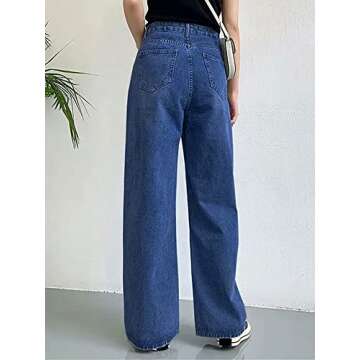 Women Loose Boyfriends Jeans High Waist Baggy Denim Pants Wide Leg Straight Trousers Vintage Streetw...