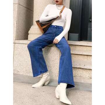Women Loose Boyfriends Jeans High Waist Baggy Denim Pants Wide Leg Straight Trousers Vintage Streetwear A-Blue