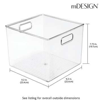 mDesign Plastic Modern Storage Organizer Bin Basket with Handles for Kitchen Organization - Shelf, Cubby, Cabinet, and Closet Organizing Decor - Ligne Collection - 2 Pack - Clear