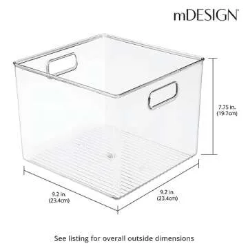 mDesign Plastic Modern Storage Organizer Bin Basket with Handles for Kitchen Organization - Shelf, Cubby, Cabinet, and Closet Organizing Decor - Ligne Collection - 2 Pack - Clear