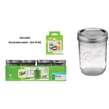 Ball Mason PINT Jars Wide-Mouth Can or Freeze with Lids and Bands, Set of 12, + Dissolvable Labels - (Set Of 60)