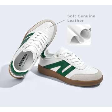 LUCKY STEP Women Classic Retro Gum Sole Fashion Sneakers Casual Tennis Skate Shoe Genuine Leather Wa...