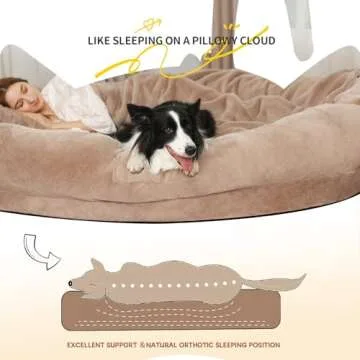 Fvkind Human Dog Bed for Adult, 73"x56"x12" Washable Orthopedic Human Size Dog Bed, Faux Fur Removable Adult Dog Bed for Humans Doze Off, Cozy Large Human Dog Bed Present Blanket and Pillow, Khaki