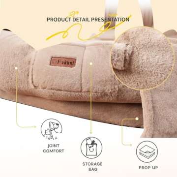 Fvkind Human Dog Bed for Adult, 73"x56"x12" Washable Orthopedic Human Size Dog Bed, Faux Fur Removable Adult Dog Bed for Humans Doze Off, Cozy Large Human Dog Bed Present Blanket and Pillow, Khaki