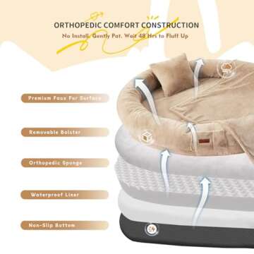 Fvkind Human Dog Bed for Adult, 73"x56"x12" Washable Orthopedic Human Size Dog Bed, Faux Fur Removable Adult Dog Bed for Humans Doze Off, Cozy Large Human Dog Bed Present Blanket and Pillow, Khaki