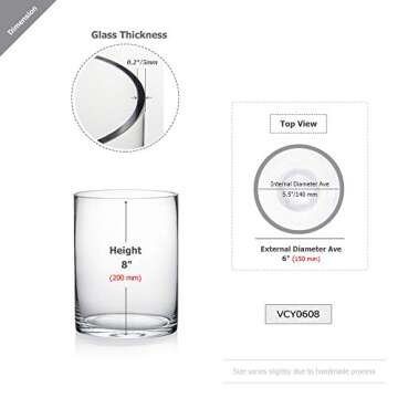 WGV Quality Thick Cylinder Vase, Width 6", Height 8", Clear Glass Container Terrarium Candle Holder ...