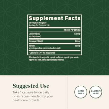 Global Healing Center CoQ10 & BioPQQ with Pure Himalayan Organic Shilajit-Antioxidant Care for Heart & Brain Health,Mitochondria Energy Optimizer for Men & Women-Coenzyme Ubiquinone 150mg, 60 Capsules