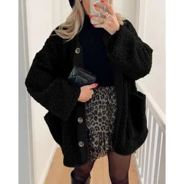 PRETTYGARDEN Women's Warm Winter Coats Casual Long Sleeve Button up Fuzzy Sherpa Fleece Jackets Oute...