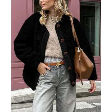 PRETTYGARDEN Women's Warm Winter Coats Casual Long Sleeve Button up Fuzzy Sherpa Fleece Jackets Outerwear (Black,XX-Large)