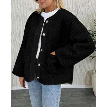 PRETTYGARDEN Women's Warm Winter Coats Casual Long Sleeve Button up Fuzzy Sherpa Fleece Jackets Outerwear (Black,XX-Large)