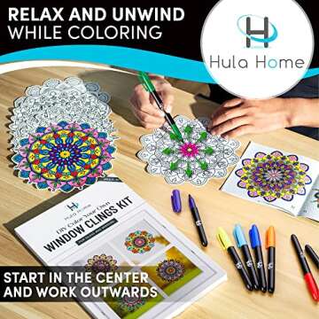 Hula Home Stained Glass Mandala Art Kit - DIY Window Clings with Markers, 10 Suncatchers - Perfect H...