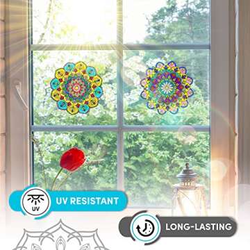 Hula Home Stained Glass Mandala Art Kit - DIY Window Clings with Markers, 10 Suncatchers - Perfect Hobby for Adults, Kids, Teens & Seniors - Ideal Gift for Beginners, Women & Elderly