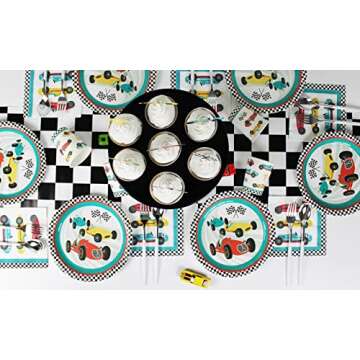 Merrilulu Vintage Race Car Plates, 12 ct | Paper Plates for Race Car Party for Kids | Race Car Table...