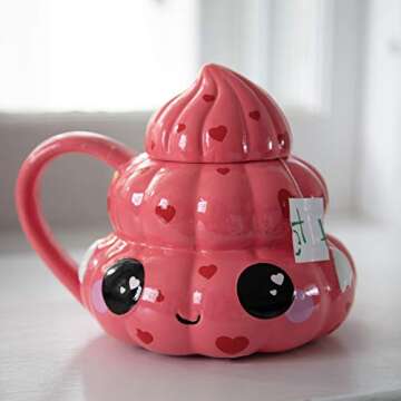 Seven20 Emoji Coffee Mug - Cute Pink Hearts Love Poop Design with Lid 20 oz