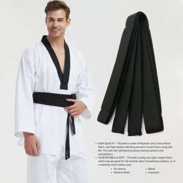 Hithop 8.6ft Long Soft Black Belt for Martial Arts Karate Taekwondo Judo