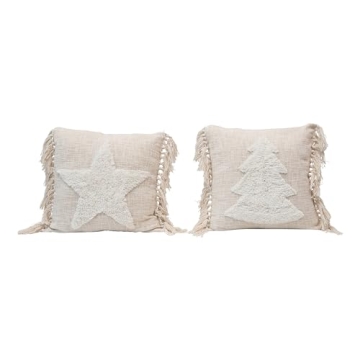 Creative Co-Op Holiday Throw Pillow Set with Tassels