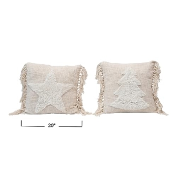 Creative Co-Op Holiday Throw Pillow Set with Tassels