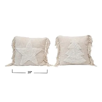 Creative Co-Op Holiday Throw Pillow Set with Tassels