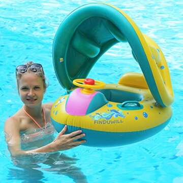 Inflatable Baby Swimming Pool Floats with Removable Sun Protection Canopy, Toddler Floaties with Sea...