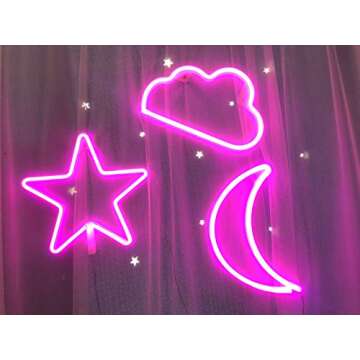 Pink Neon Signs Star Moon and Cloud Night Light Decorative LED Lamp Art Wall Decor for Girls Bedroom...