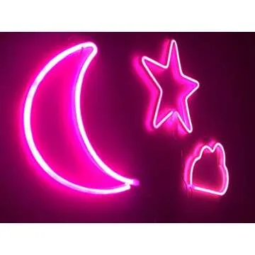 Pink Neon Signs Star Moon and Cloud Night Light Decorative LED Lamp Art Wall Decor for Girls Bedroom Birthday Party Powered by Battery/USB(Pink)