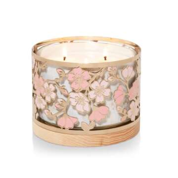Yankee Candle Wild Orchid 3-Wick Tumbler Candle with a Cherry Blossoms Candle Holder with Wooden Base 2pc Gift Set