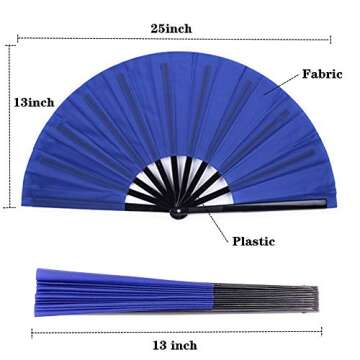 2 Pack Large Folding Hand Fan, Nylon-Cloth Vintage Retro Fabric Fans, Chinese Kung Fu Tai Chi Hand F...